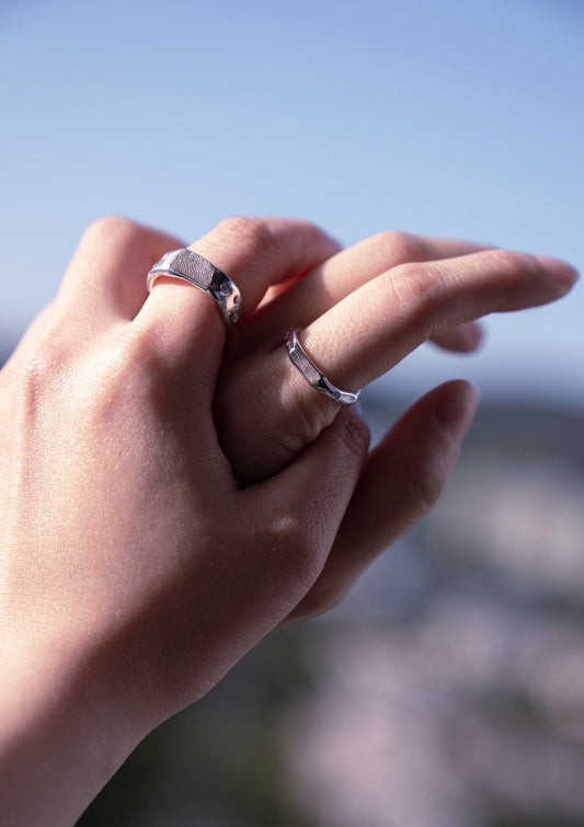 Print Ring with Diamond - 925 Silver